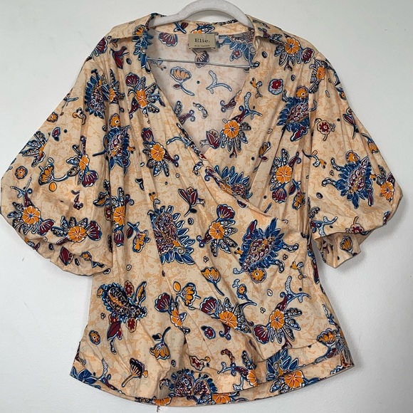 Elie By Tahiti Floral Puff Sleeve Blouse NWOT - Picture 1 of 8